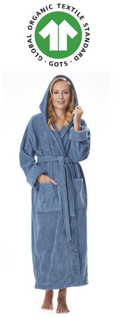 Womens Organic Cotton Hooded Full Length Bathrob Womens Organic Cotton Hooded Full Length Bathrob